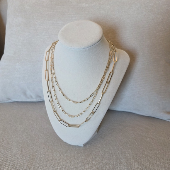 Gold Tone Layered Paperclip Chain Necklace Adjustable - Picture 2 of 5